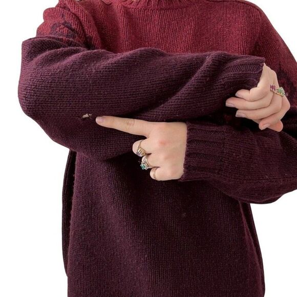 Vintage Eddie Bauer Mens Red Purple Fair Isle 100% Lambs Wool Ski Sweater Sz L - Picture 8 of 8